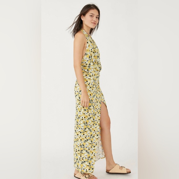 Free People Daria Halter Maxi Dress Apple Mint Low Back Slit Plunge Size Small - Picture 4 of 11
